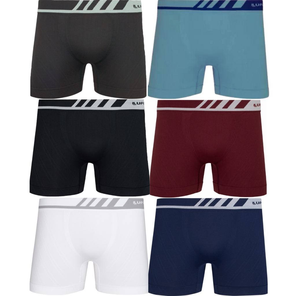 4 Cuecas Boxer Box Lupo Poliamida Sem Costura Formato Anatomico Cos Elastico Masculino Azul Branco Cinza Plus Size
