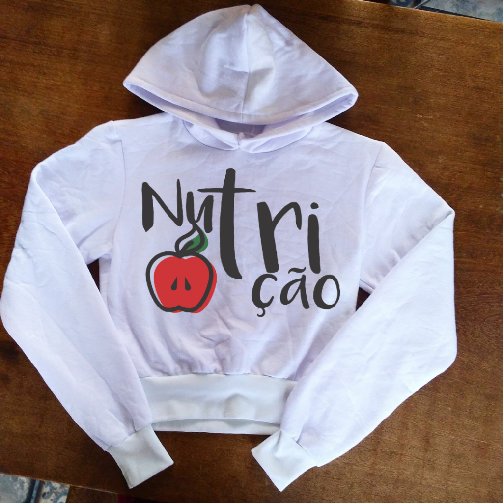 Blusa de Nutrição com Maçã - Moletom Cropped Feminino