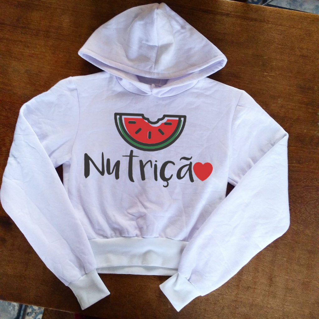 Blusa de Nutrição com Melancia Mordida - Moletom Cropped Feminino