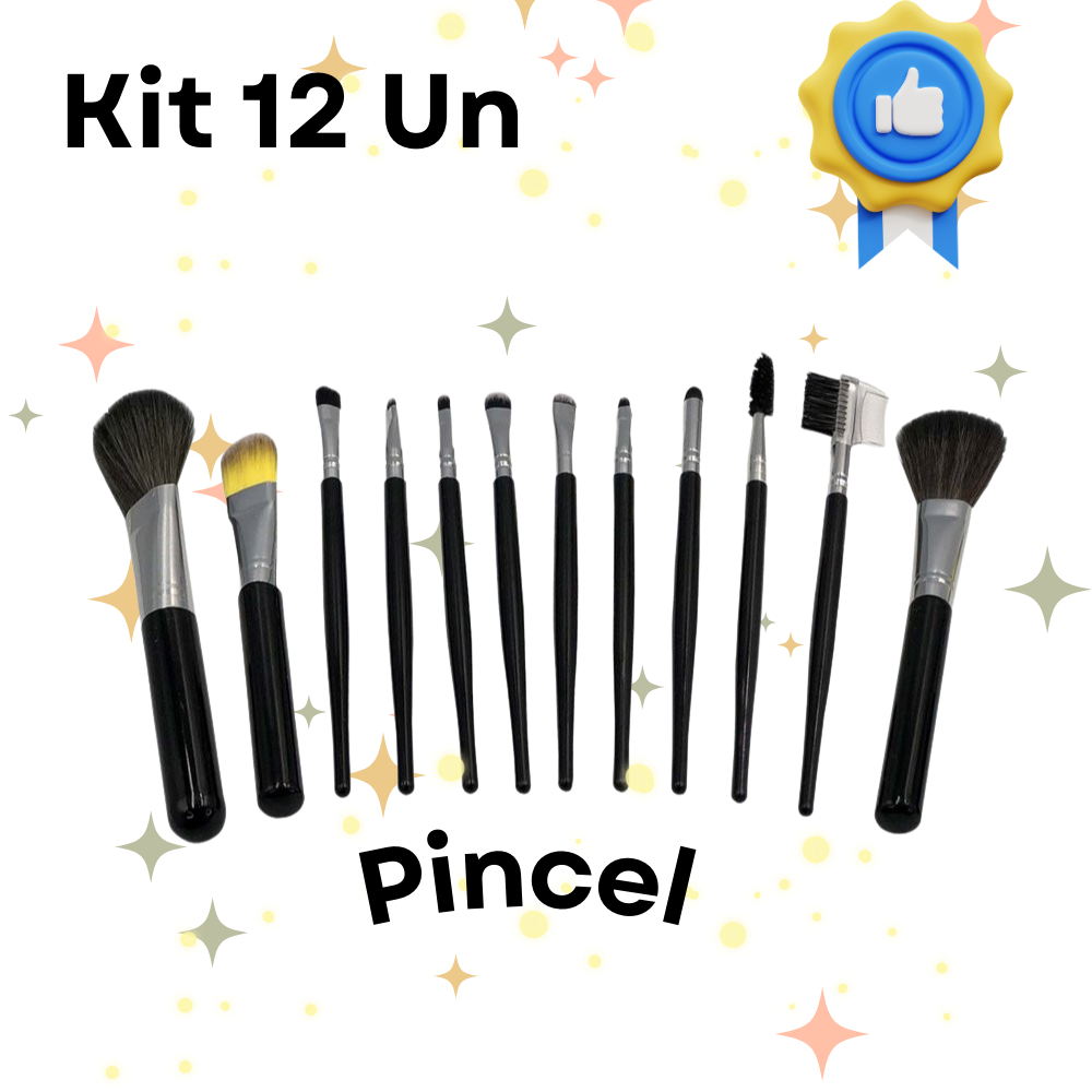 Kit Profissional de Pincel de Maquiagem com 12 Peças Contorno Kabuki Conjunto para Pó e Sombra