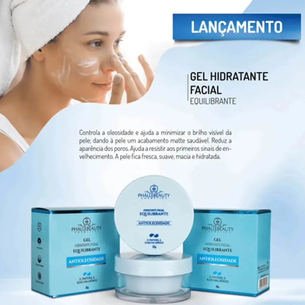 Gel Hidratante Facial Antioliosidade Equilibrante D -Pantenol  e Ácido Hialurônico Phallebeauty PH0561