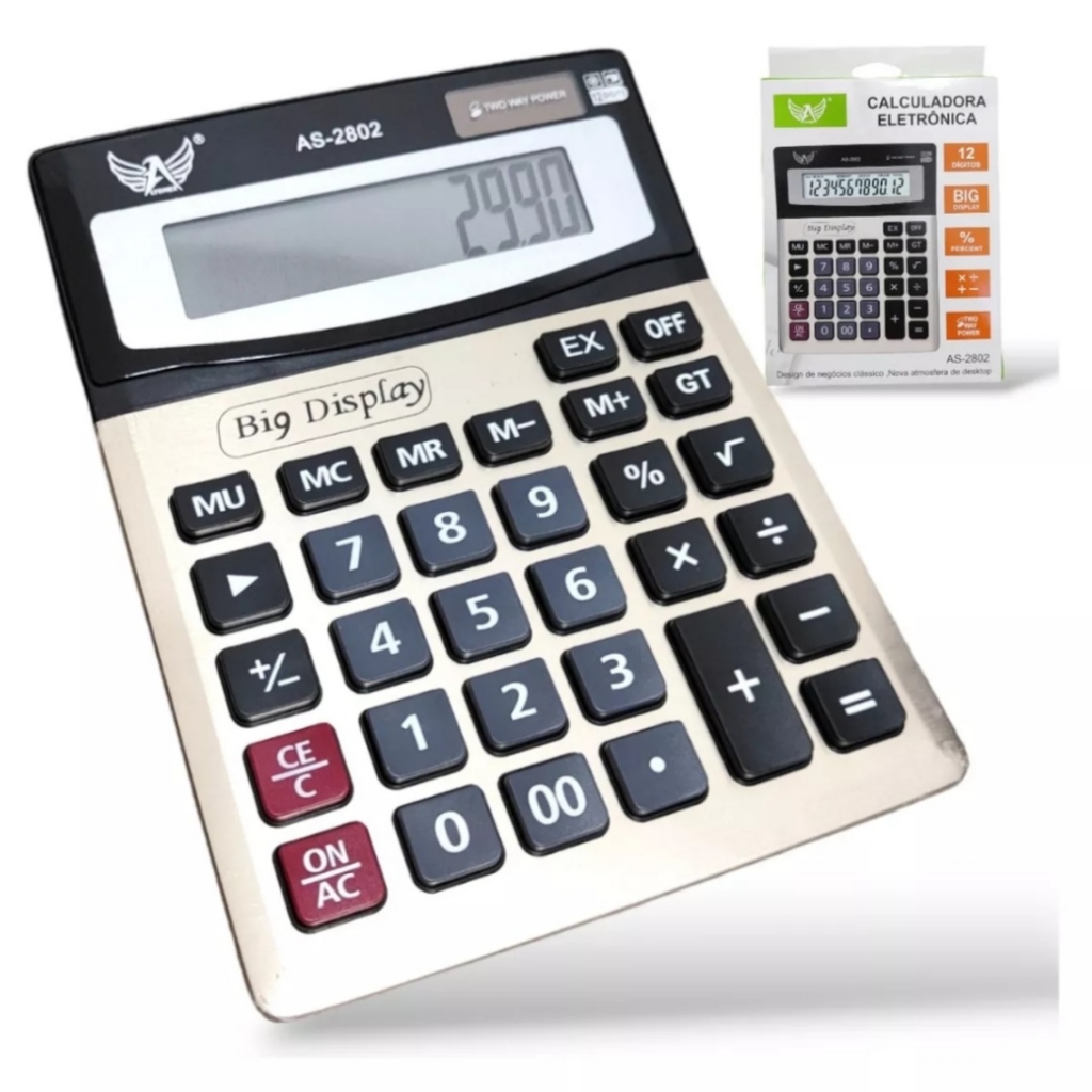 Calculadora De Mesa Tela E Teclado Grande Incluso Com Pilha 12 Dígitos em Oferta na Shopee