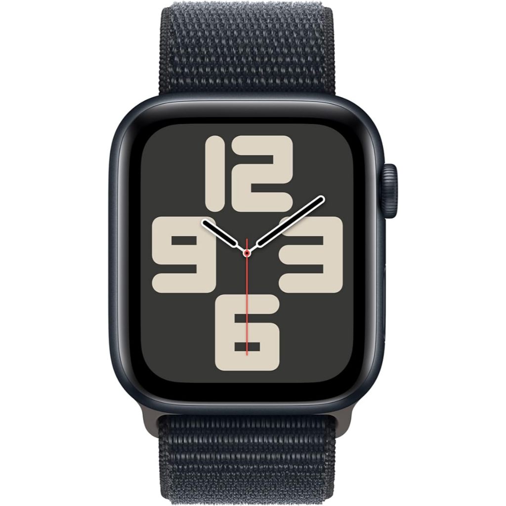 Apple Watch SE GPS • Caixa meia-noite de alumínio – 44 mm • Pulseira loop esportiva meia-noite