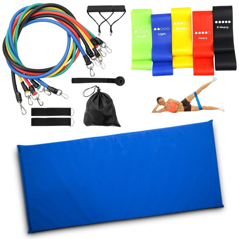 Kit Elastico Extensor 11pcs + Colchonete + Mini Band Faixas