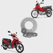 Kit transmissão (relação) Biz 125 Pop 100 – coroa, pinhão e corrente