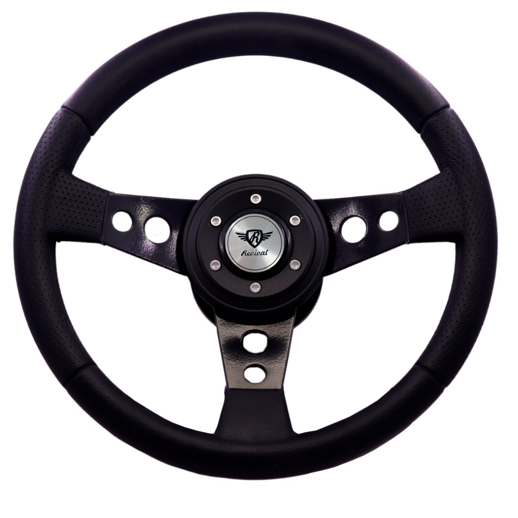 Volante Clássico Revival Racing Black PU Logo Prata Chevette  F1000 Fusca Brasília Fiat 147 A10