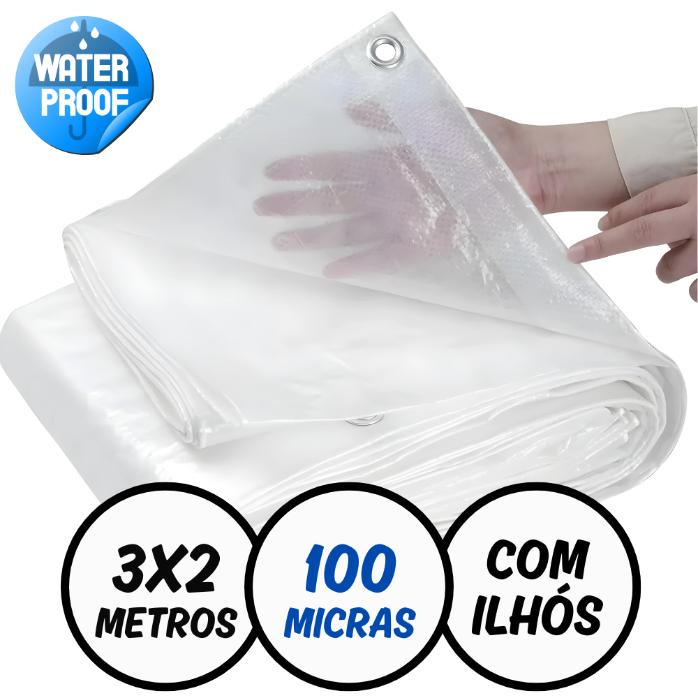 Lona Plástica Transparente 3 x 2 Metros 100 Micras com Ilhós Reforçados Cobertura em Oferta na Shopee