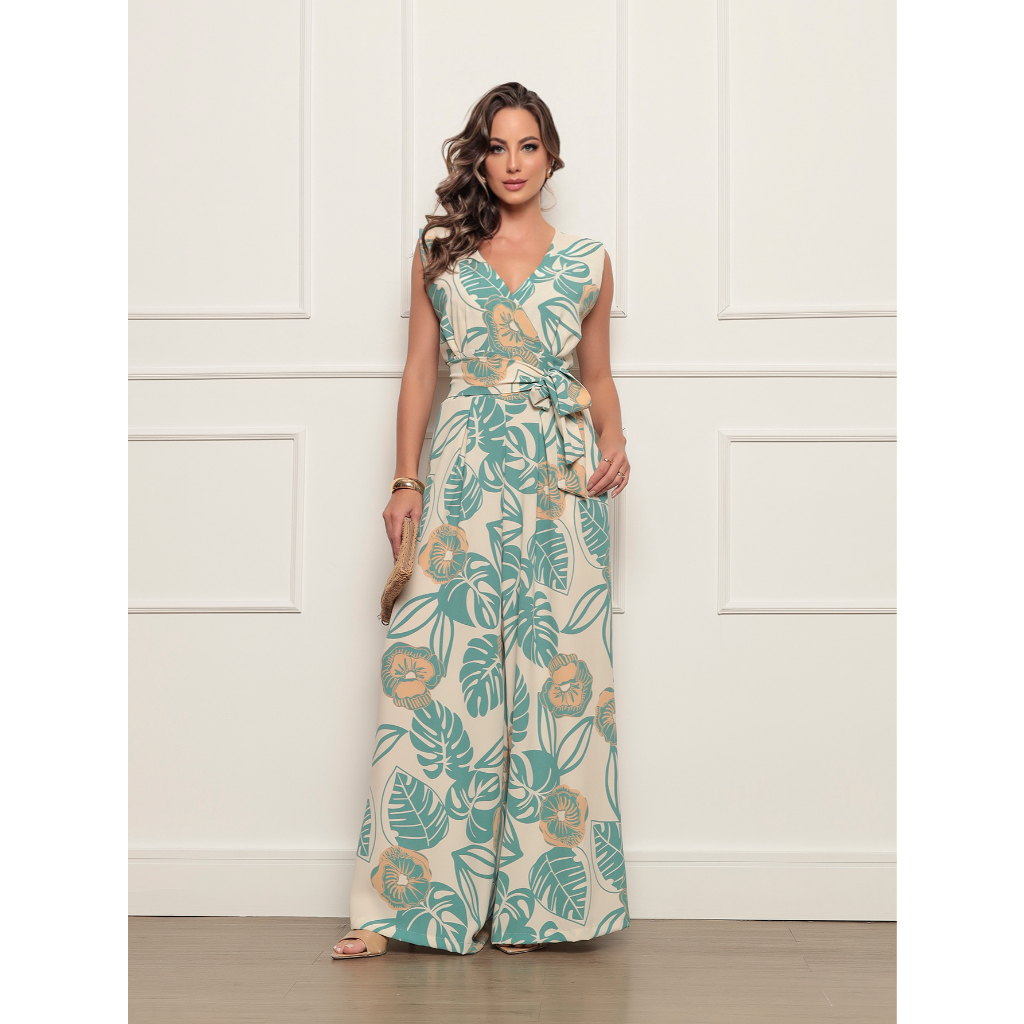 Macacão longo feminino estampado