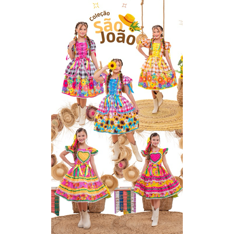 Vestido Junino Quadrilha Premium Infantil Estampas TAM 2 a 14 anos PROMOÇÃO!