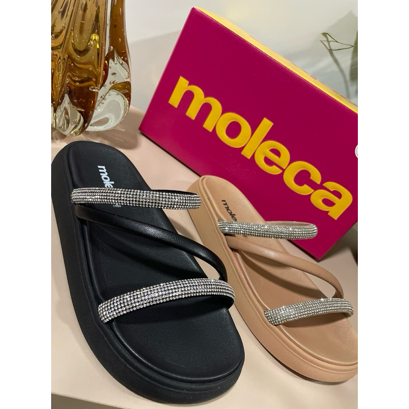 Sandália Papete Feminina Moleca Flatform com Brilho Strass Confortável Casual Moda Feminina Lançamento 5469.121
