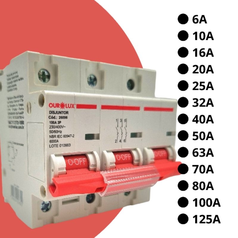 Disjuntor curva C tripolar trifásico triplo 110v 220v para ar condicionado chuveiro bomba d'água 32A 40A 50A 63A 70A 80A em Oferta na Shopee