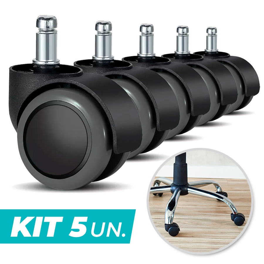 Kit 5 Rodízios Rodinhas Para Cadeira de Escritório Gamer Silicone Anti-risco Pino 11mm