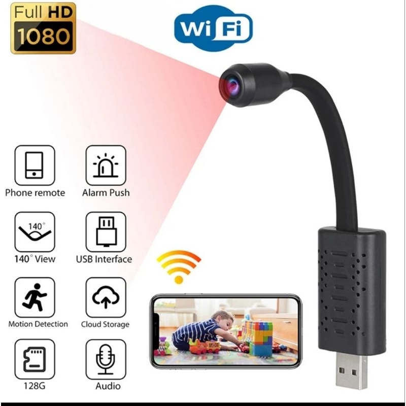mini câmera usb, segurança hd, aste flexível, wifi
