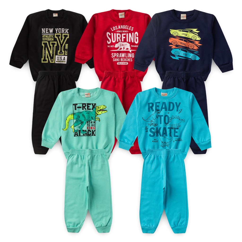 kit 3 Conjuntos Moletom Menino Calça Casaco Flanelado Masculino Infantil Tamanho 1 2 3 4 6 8