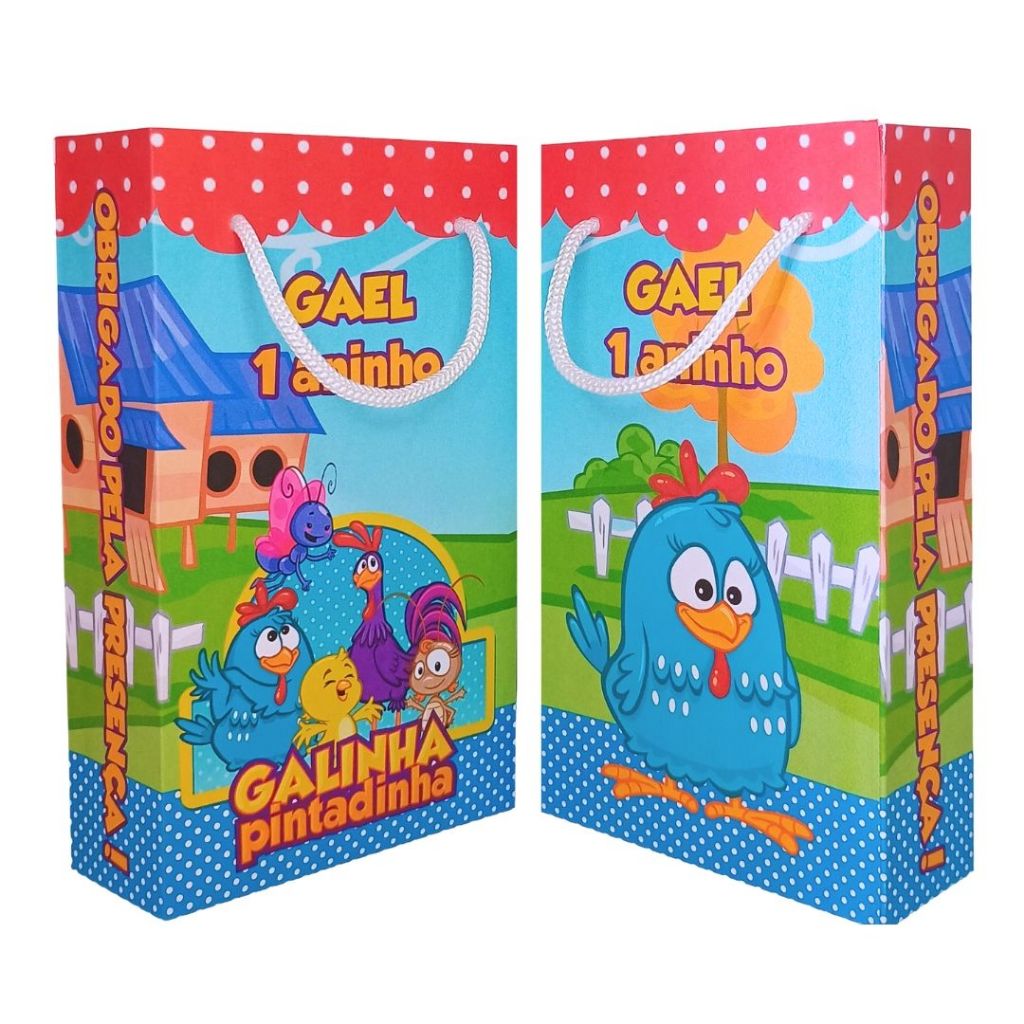 Sacolinhas Personalizados para Festa Galinha Pintadinha - Fazemos em outros temas em Oferta na Shopee