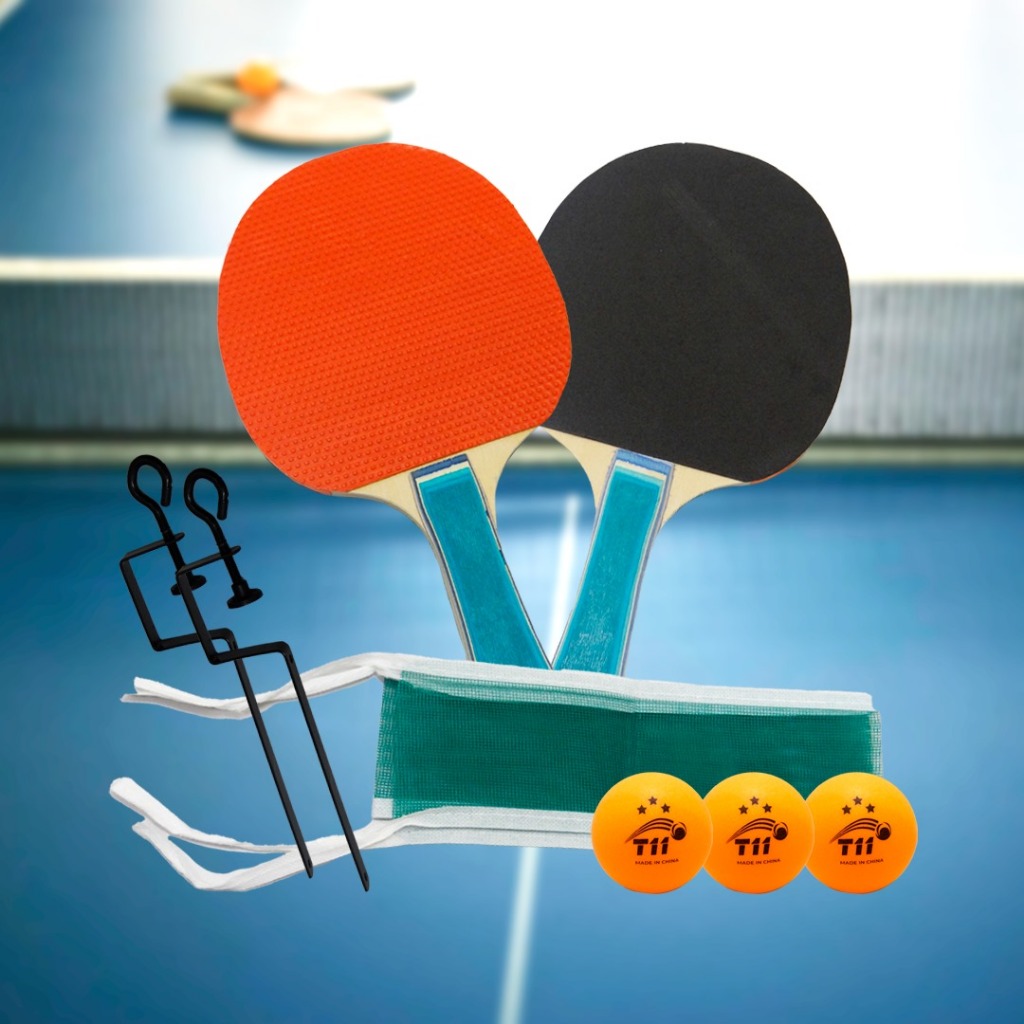 Kit Ping Pong Tênis de mesa com 3 Bolinhas Acompanha Rede e Suporte Para Rede Tamanho 25.5 x 15 cm