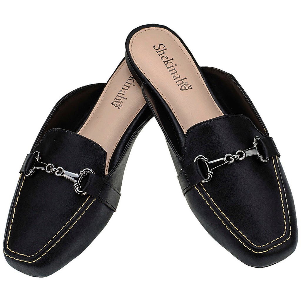 Mule Sapatilha Feminina Bico Quadrado Rasteira Tamanco Flat Shekinah Macio Enfeite Bridão Lançamento - Women Shoes