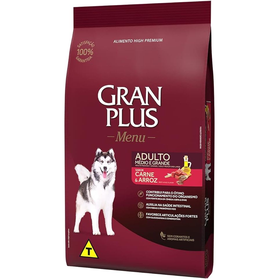 Ração Gran Plus Cães Menu Adultos Carne e Arroz - 20kg