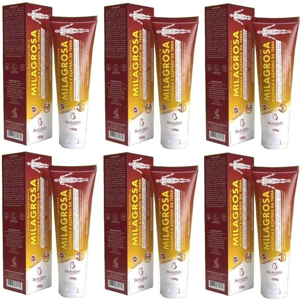 Pomada Massageadora Milagrosa Bio Instinto 150g Relaxante Corporal Cuidado Muscular Kit com 6