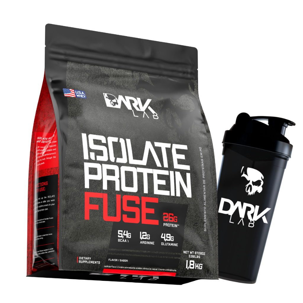 Kit Whey Isolate Protein Fuse 1,8KG Refil + Coqueteleira Caveira 700ml - Dark Lab