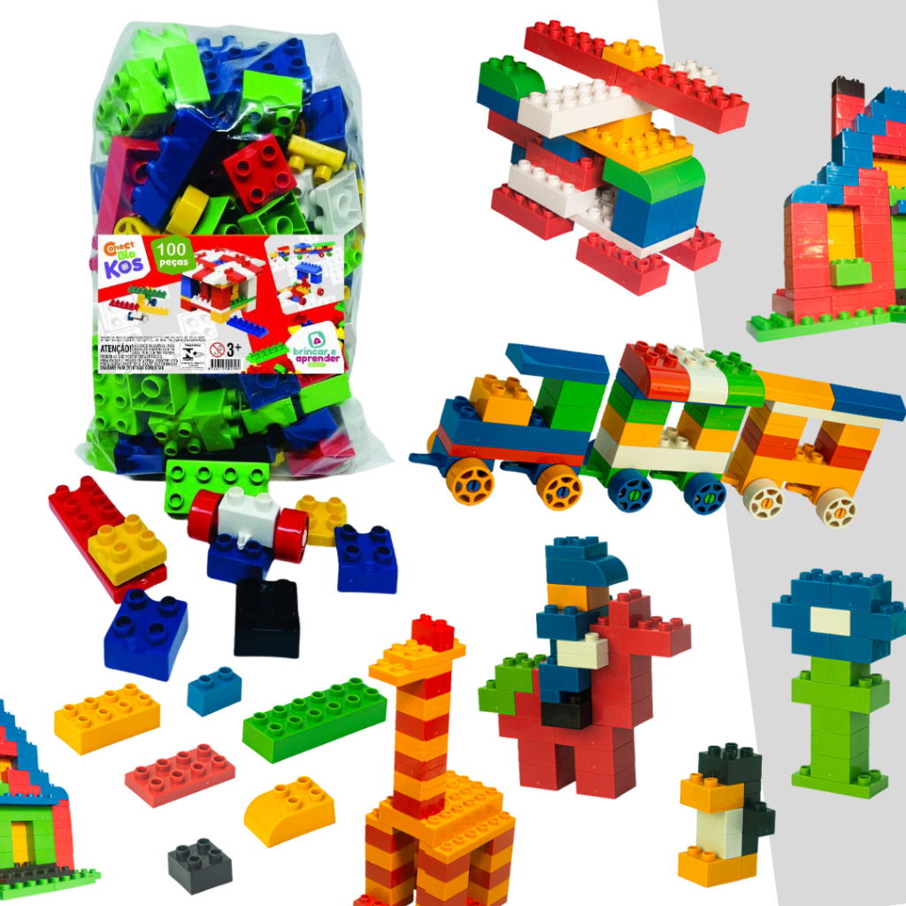 Brinquedos Bloco de Montar Com Rodinhas 100 Pçs