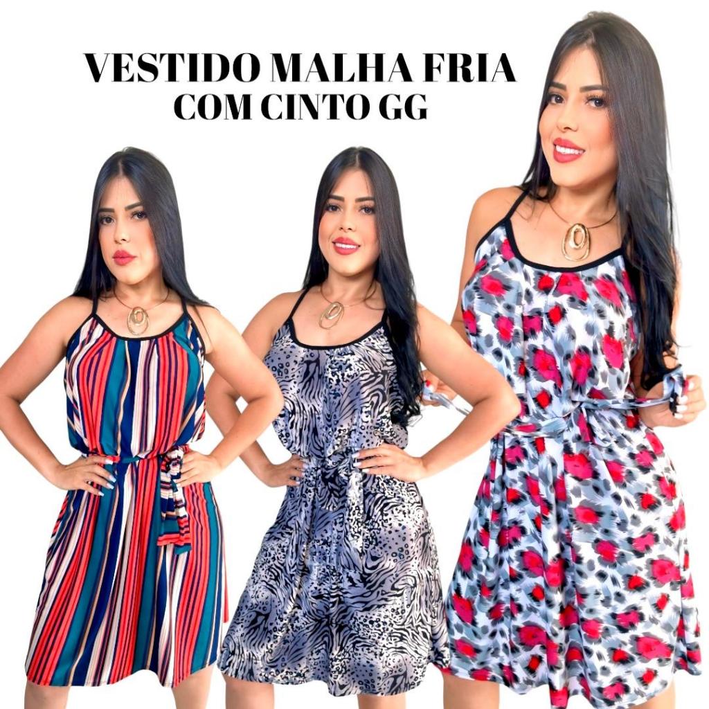 Vestido de Alcinha Feminino GG Soltinho Malha Fria Floral -  Vestido Moda Feminina Casual