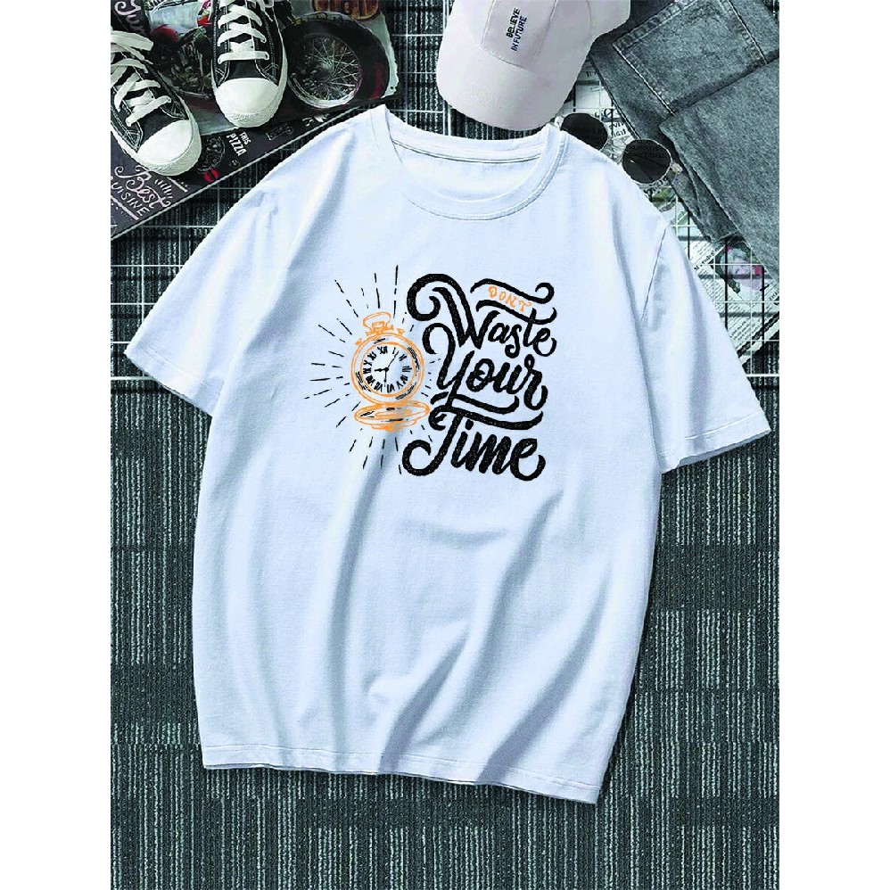 Camiseta Estampada Frase Dont Waste Your Time Sol Tecido Algodão