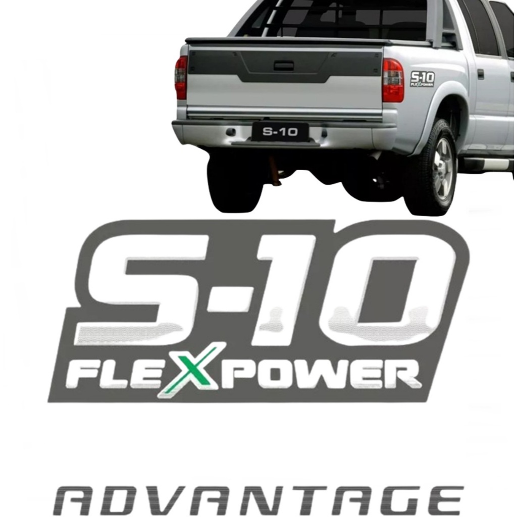 Nome Emblema Adesivo Lateral S-10 Flexpower (X Verde) + Advantage 2 Peças S10 09/...
