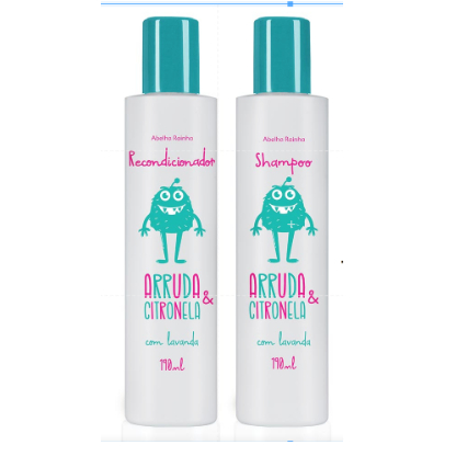 Kit Mata piolho arruda e citronela shampoo e recondicionador +pente fino-abelha rainha 190 ml cada