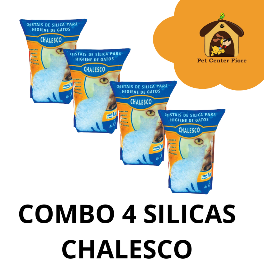 Areia Grossa Silica Sanitária Cristais Higienica para Gatos - Chalesco (4Pacotes/1,8kg cada)