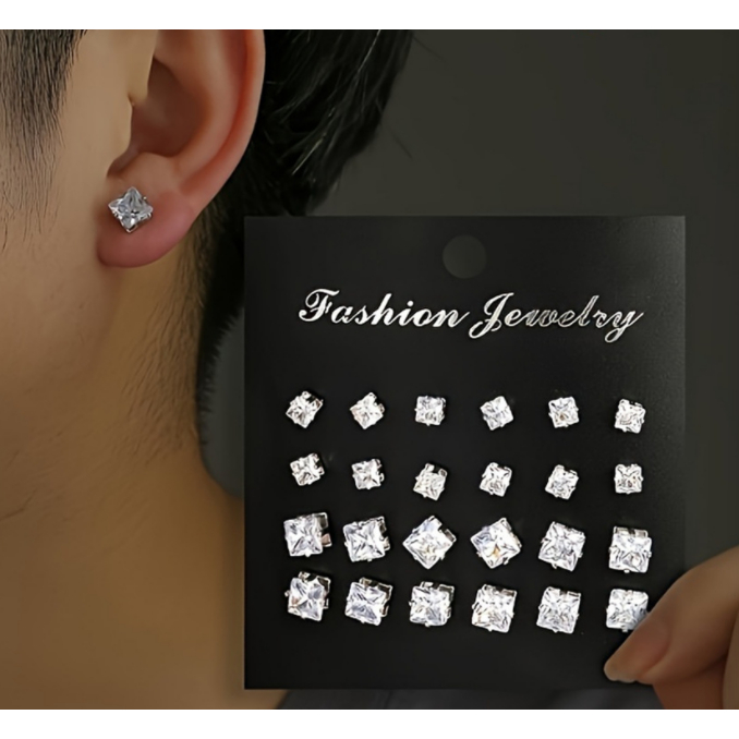 Brinco Feminino e Masculino Ponto de Luz Pedra Zircônia/Quadrado em Oferta na Shopee