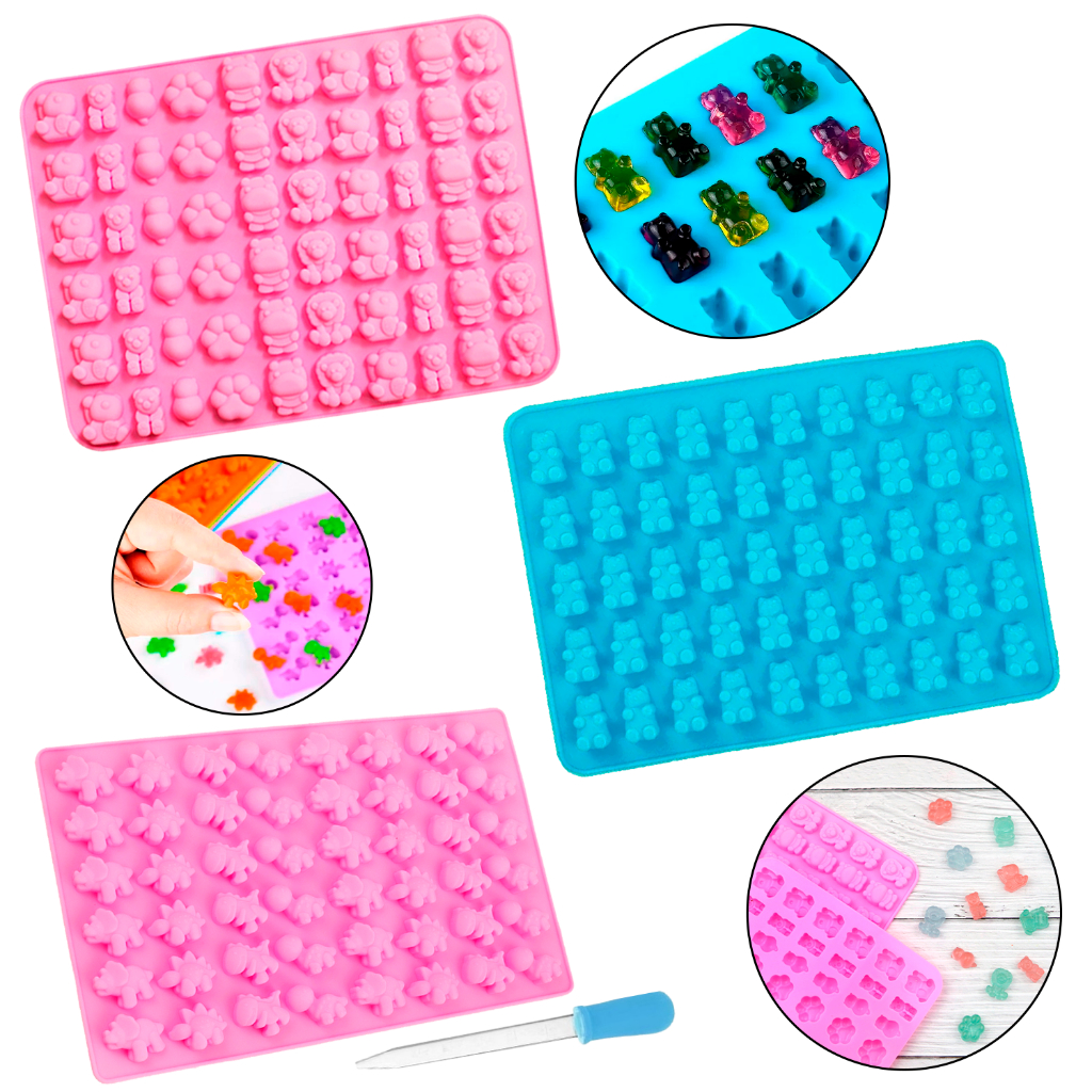Kit 3 Moldes Silicone Bala Dinossauro Ursinhos Animais Selva Safari Chocolate Páscoa Confeitaria