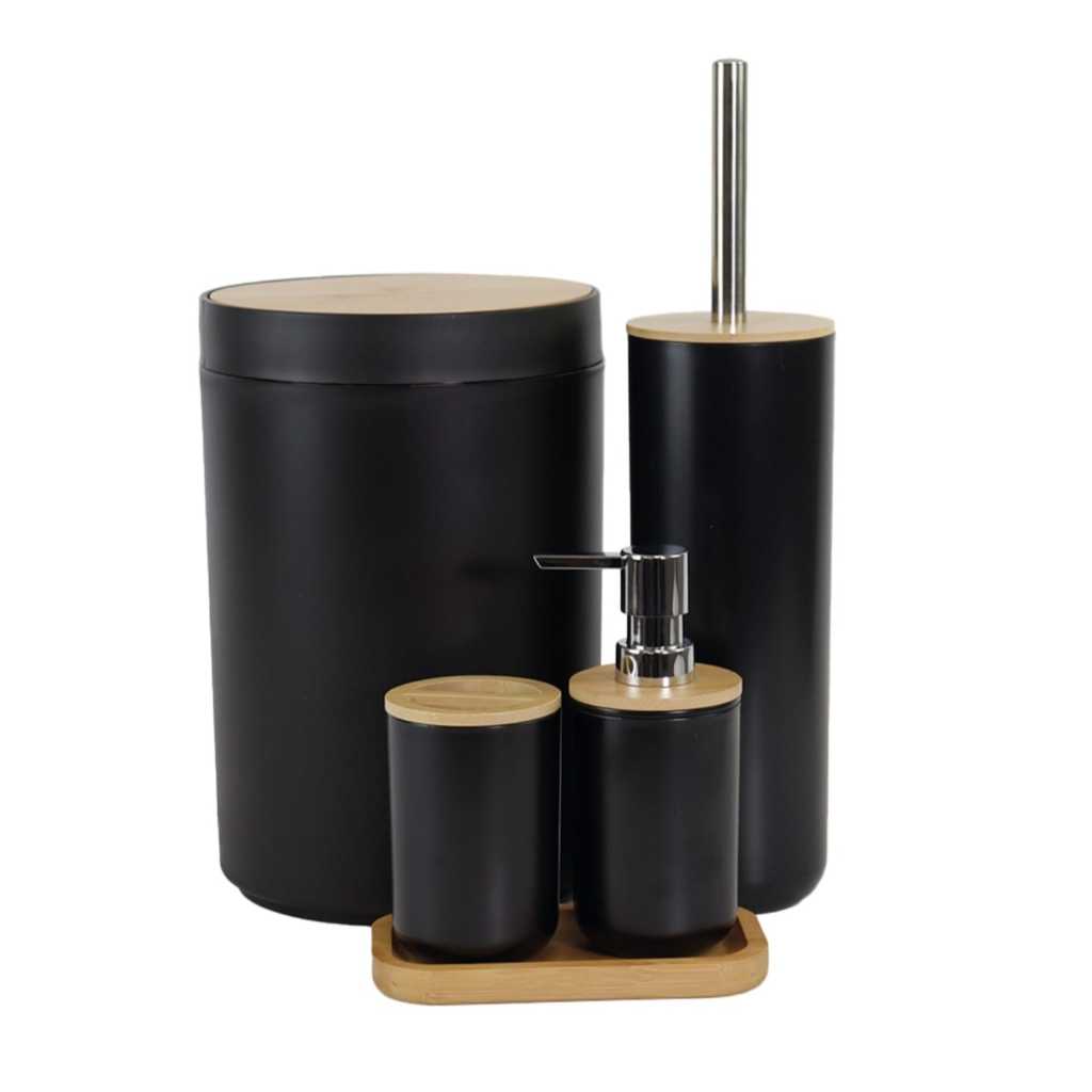 CONJUNTO PARA BANHEIRO TAMPA DE BAMBU LIXEIRA SEMI BASCULANTE NOBRE em Oferta na Shopee