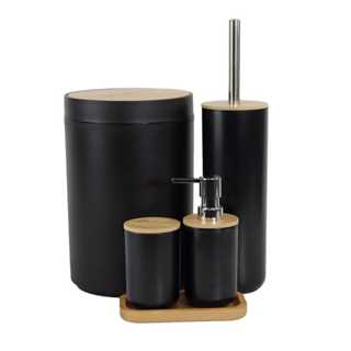 CONJUNTO PARA BANHEIRO TAMPA DE BAMBU LIXEIRA SEMI BASCULANTE NOBRE em Oferta na Shopee