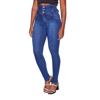 Calça jeans feminina Premium De Cos Largo com 3 botão