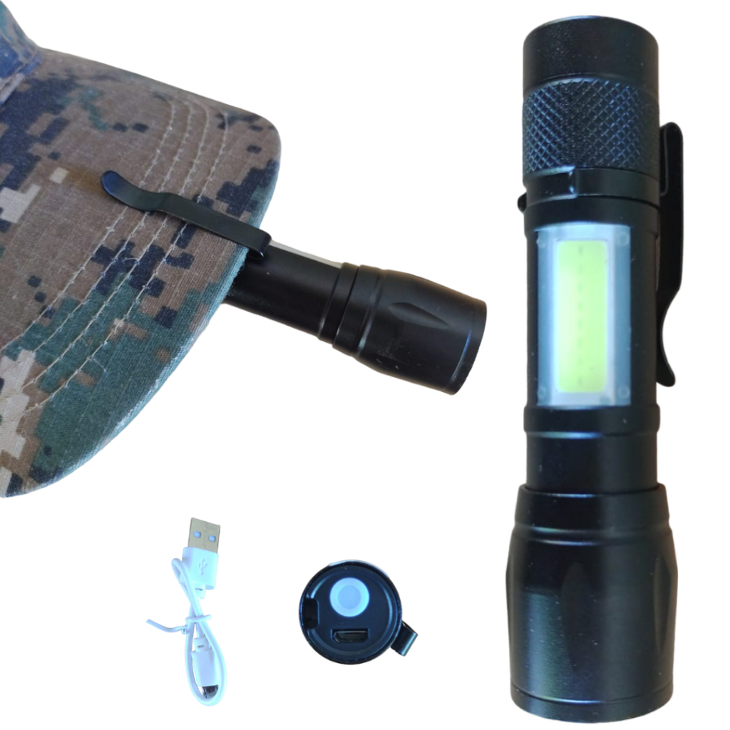 Lanterna Led Recarregável com Clip Removível, Led Lateral Com Caixinha Cabeça Edc Bolso Tatica