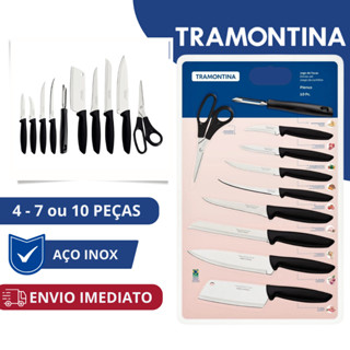 Jogo De Facas Inox Tramontina 4 7 10 Peças Com Plenus Preto