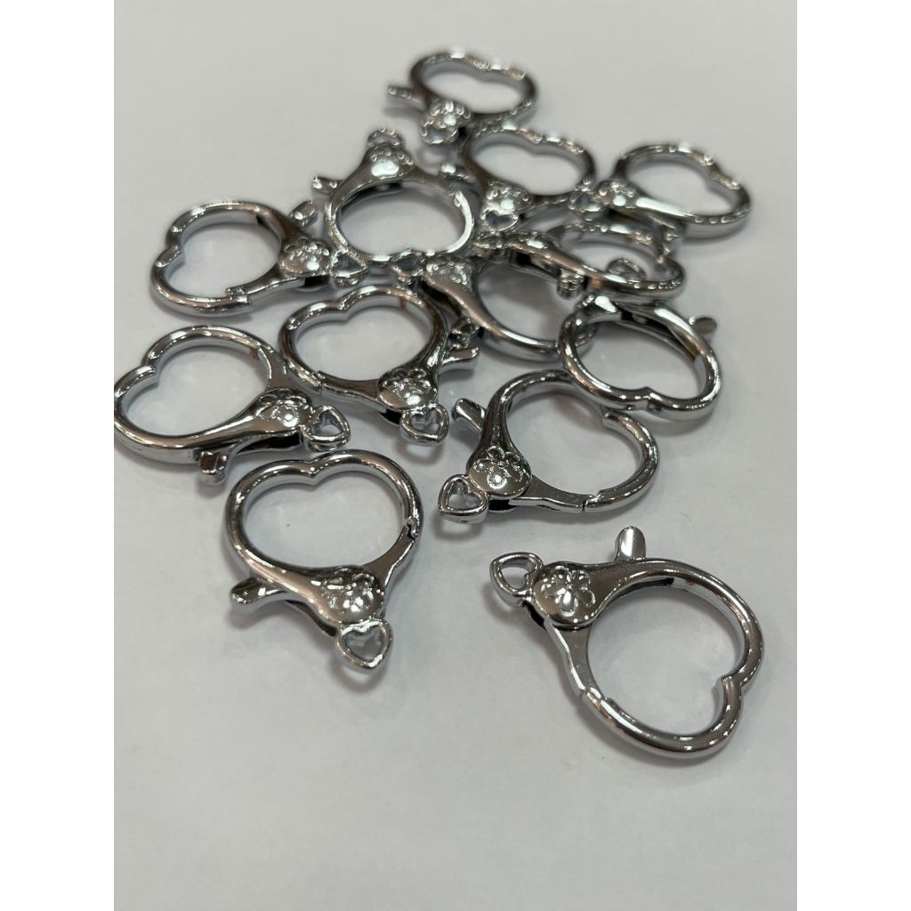 KIT 10 Coração mosquetão ARTICULADO PRATA PEQUENO - 30mm