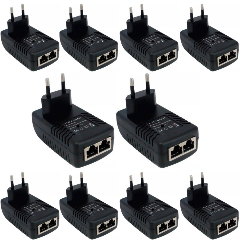 Kit C/ 10 Fonte Poe - Lan Compacta 12v 1a Conector Rj45 8p8c
