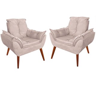 Kit 02 Poltronas Opallas, Suede Cores Pés Palito Castanho Poltrona Para Escritório Sala de...