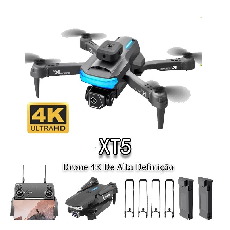 Drone XT5 Dobrável Pro 4k Câmara, 2 Baterias WIFI 2.4G HD Fotografia Aérea de Exploração de Viagem ao Ar Livre