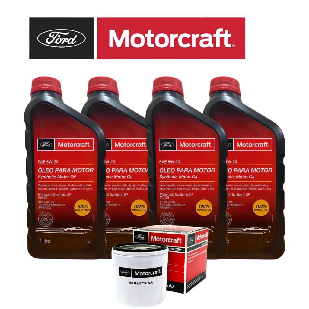 Kit Revisão 4 Litros de Óleo 5W20 + Filtro de Óleo Motorcraft Ford Ka Ecosport New Fiesta 2014 a 2022 TODOS