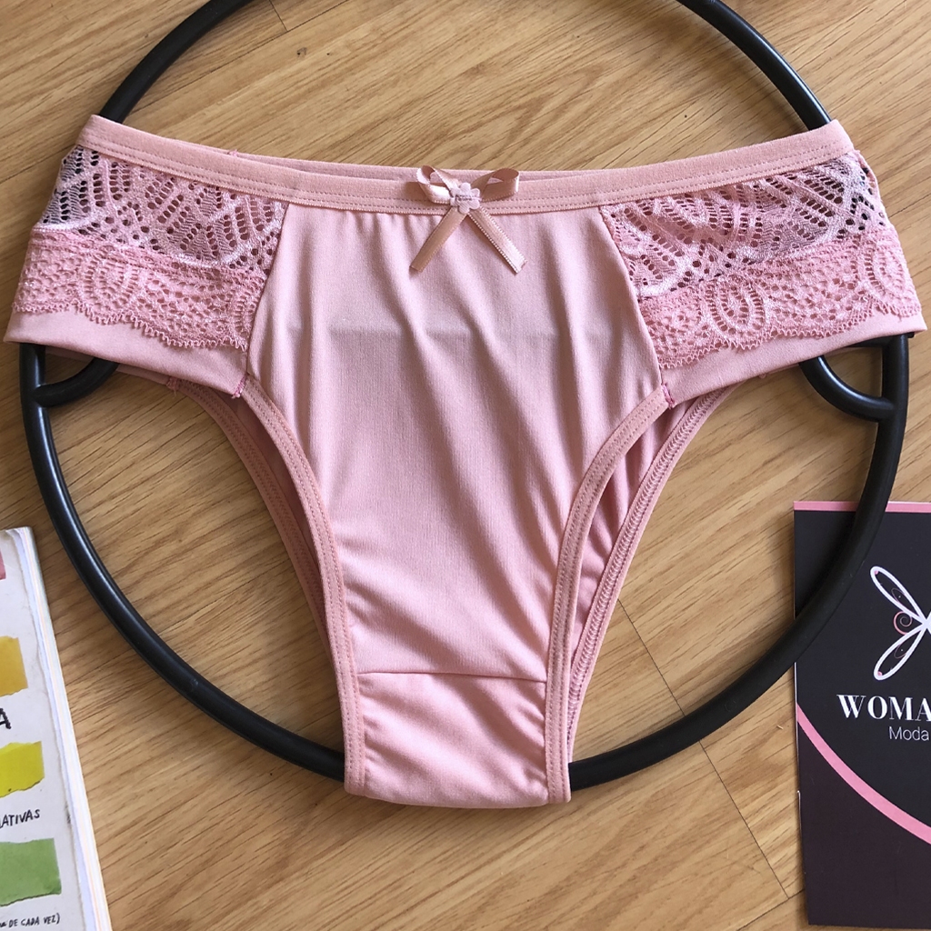 Kit 5 Calcinha Conforto com Renda Lateral Lingerie Poliéster Calcinhas Feminino
