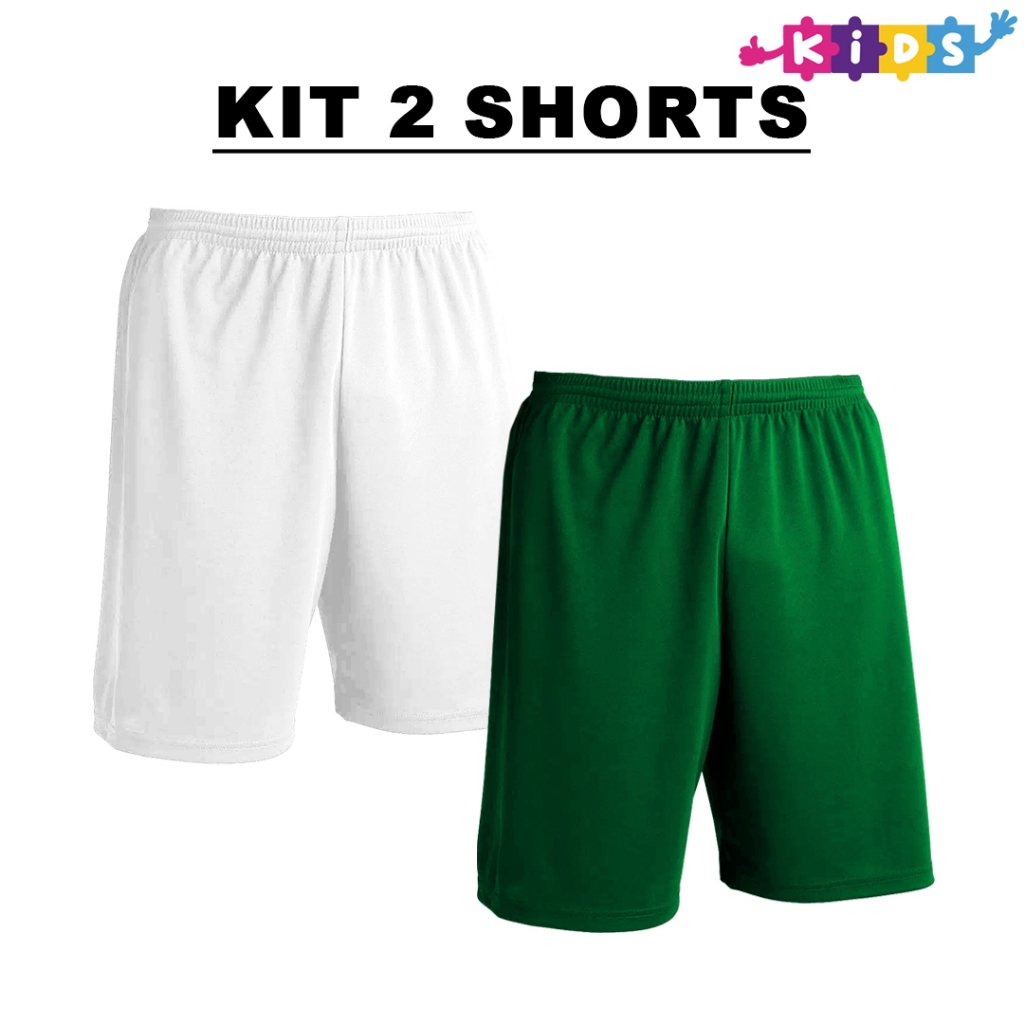 Kit 2 Bermudas Infantil Branco + Cores Calção Shorts De Futebol em Poliéster Liso em Oferta na Shopee