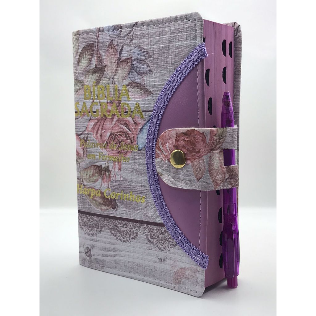 Bíblia Sagrada Tamanho médio 12,5x19 cm Com Harpa palavras de Jesus em vermelho Botão Capa Poetic em Oferta na Shopee