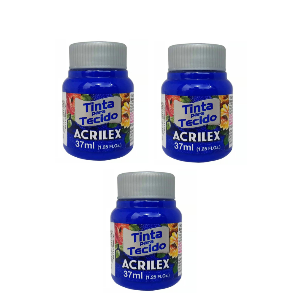 03 Unidades Tinta para Tecido 37ml 543 Azul Ultramar Acrilex