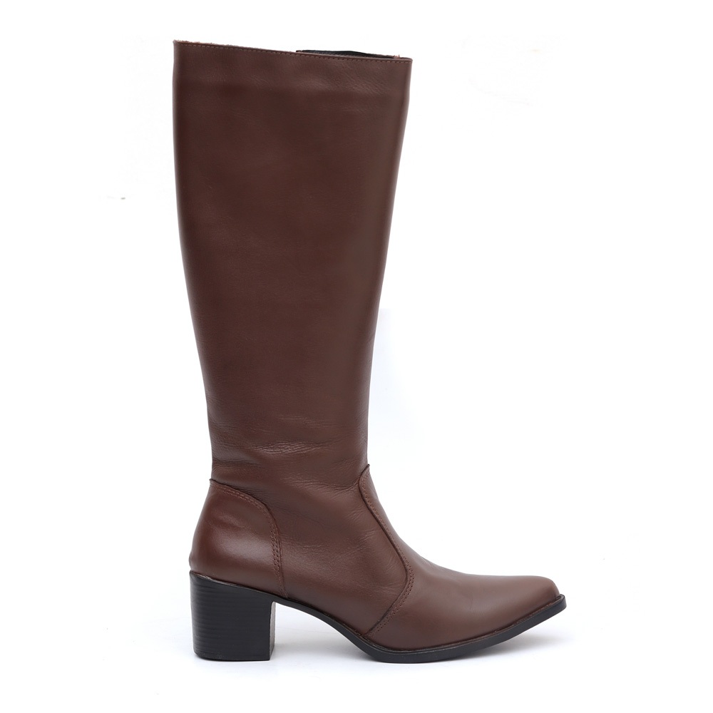 Bota Feminina Montaria em Couro Bico Fino Cano Longo