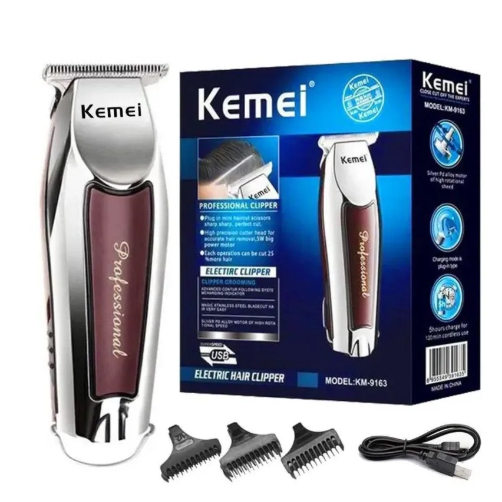 Máquina De Acabamento Barbearia Barba Cabelo Bigode Profissional Kemei Km-9163