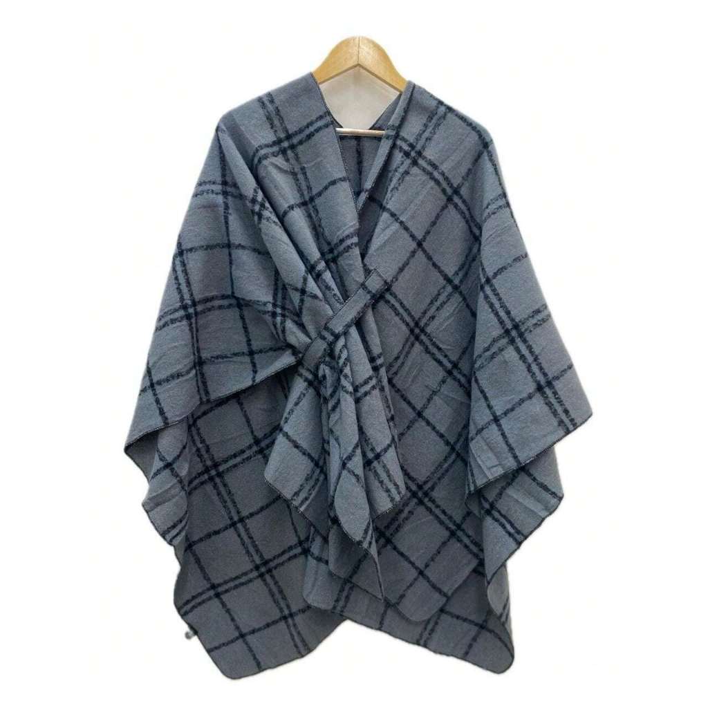 Poncho quentinho, macio com detalhes em xadrez
