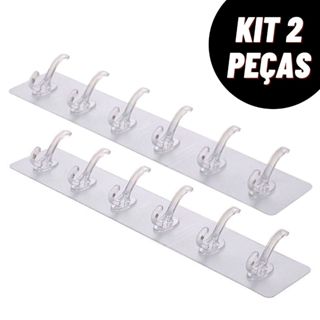 Kit 2 Ganchos Autocolante Transparentes Com 6 Ganchos Multifuncional Cozinha Banheiro em Oferta na Shopee